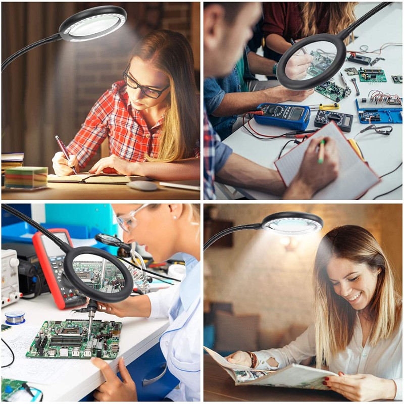 Suurennuslasi valolla ja pöytäkiinnitys